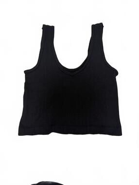 Suzette Collection Ribbed Mini V-Neck Tank Top Black Seamless Cropped Brami OS